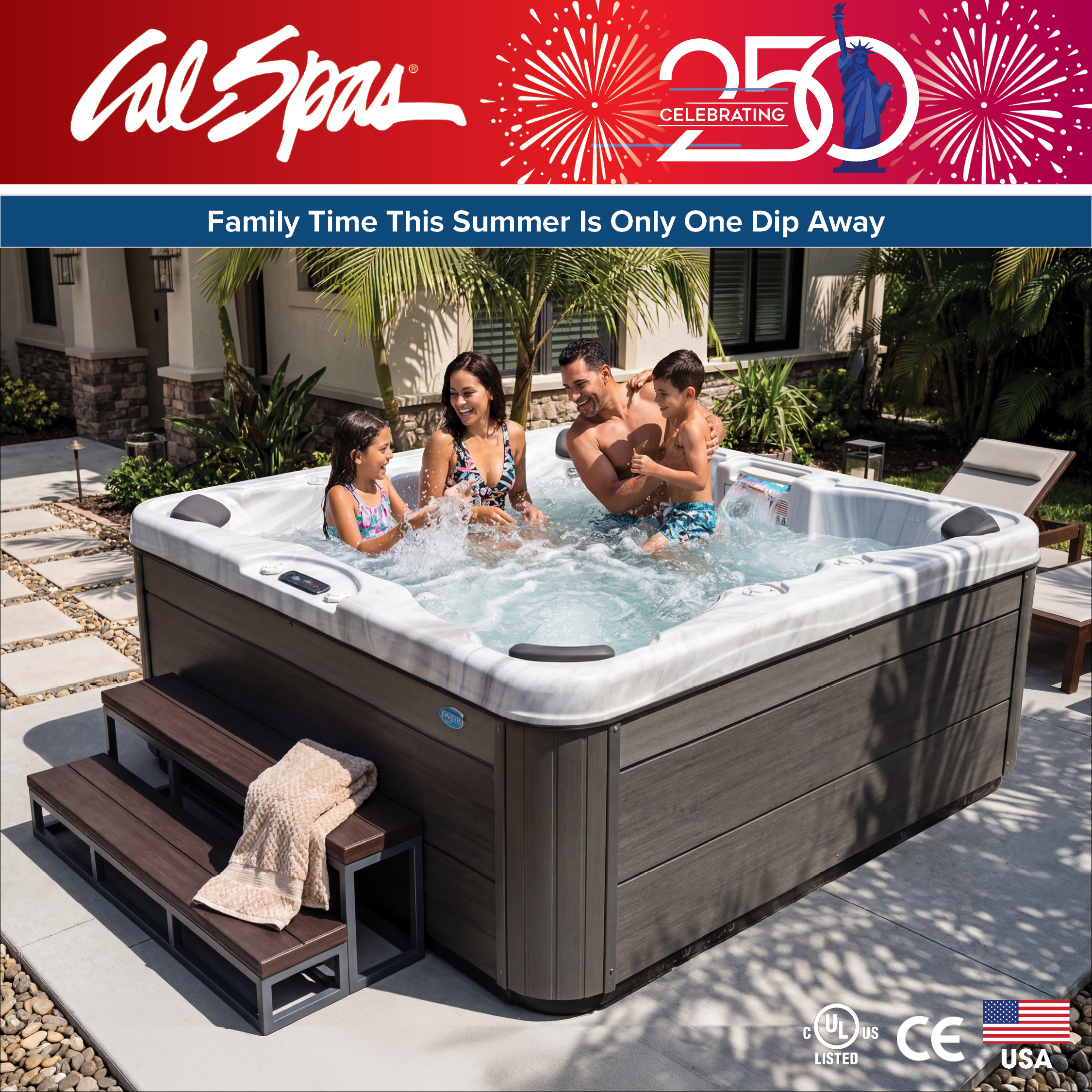 Calspas hot tub being used in a family setting - Cambridge